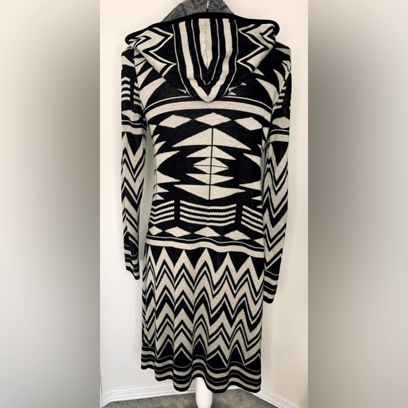 Cupio Women Aztec Open Front Long Hooded Cardigan Sweater Small to Medium - Picture 2 of 6